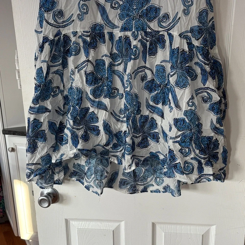 Johnny Was Workshop White/Blue Azura Floral Tiered Midi Skirt New Size Medium - Picture 3 of 8